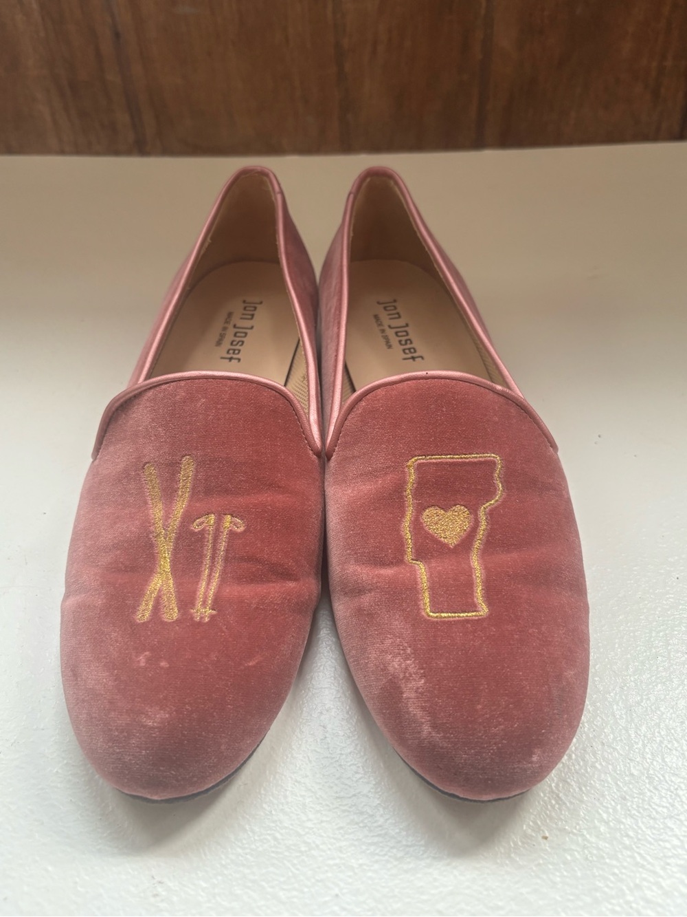 Jon Josef Womens Pink Velvet Flat Loafers Size 10 Spain